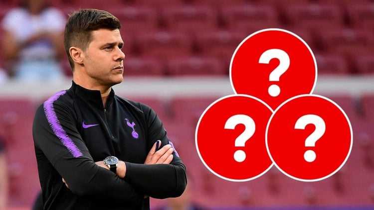Tottenham Hotspur's Argentinian head coach Mauricio Pochettino attends a training session. Inset, question marks.