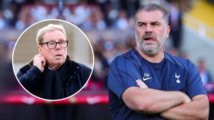 Ange Postecoglou looks on. Inset, Harry Redknapp.