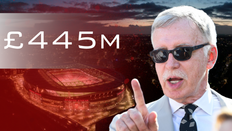 Arsenal owner Stan Kroenke superimposed over an aerial shot of the Emirates Stadium