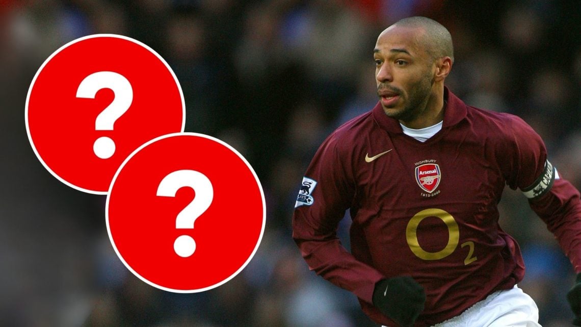 Thierry Henry of Arsenal running during the Premier League match between Blackburn Rovers and Arsenal at Ewood Park. Inset, two question marks.