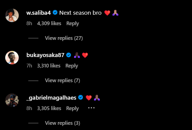 Screengrab of replies under Arsenal star Takehiro Tomiyasu's Instagram post