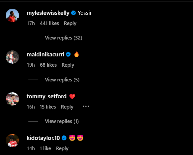 Screengrab of replies under Ayden Heaven's Instagram post