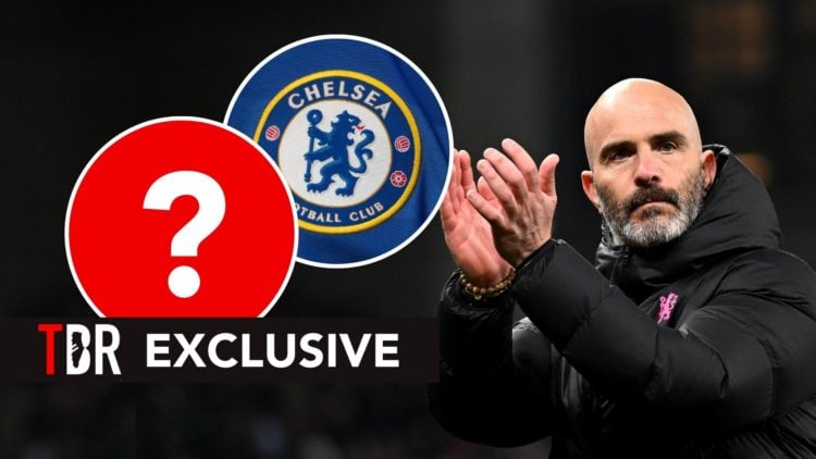 Enzo Maresca claps. Inset, Chelsea badge.