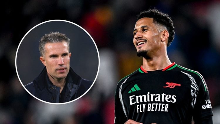 William Saliba smiles at Arsenal. Inset, Robin van Perise.