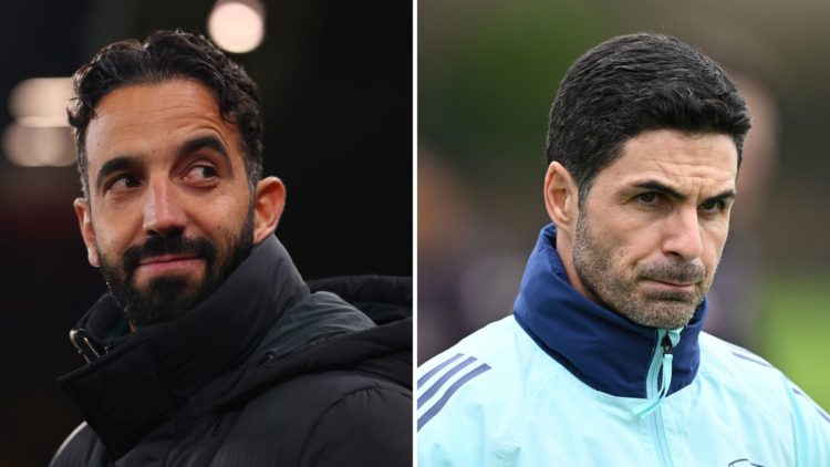 Split Image of Manchester United manager Ruben Amorim during the UEFA Europa League 2024/25 League Phase MD5 match, and Arsenal manager Mikel Artet...