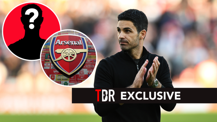 Mikel Arteta, Manager of Arsenal, acknowledges the fans after the Premier League match between Arsenal FC and Southampton FC. Inset of Arsenal badg...