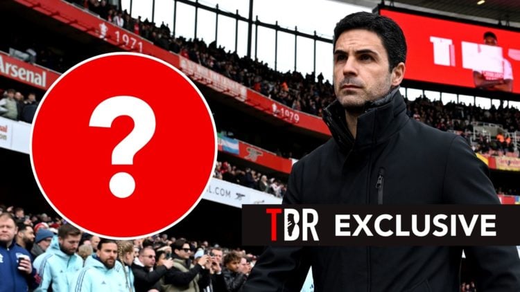 Mikel Arteta, Manager of Arsenal, looks on prior to the Premier League match between Arsenal FC and Chelsea FC. Inset, a question mark.