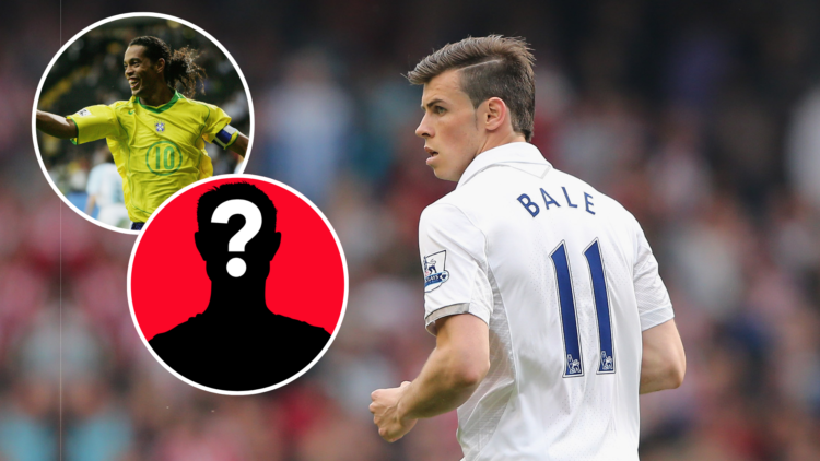 Gareth Bale of Tottenham Hotspur during the Barclays Premier League match between Tottenham Hotspur and Sunderland. Insets of Ronaldinho and Myster...