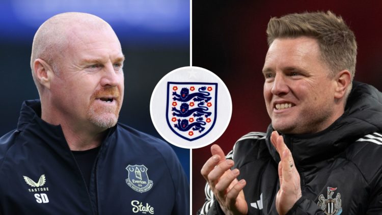 Split image of Sean Dyche, manager of Everton, during the Premier League match between Manchester City FC and Everton FC at Etihad Stadium, and New...