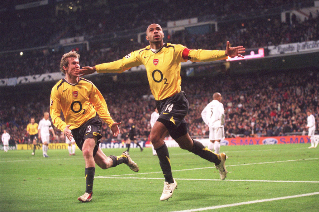 Thierry Henry celebrates a goal for Arsenal FC