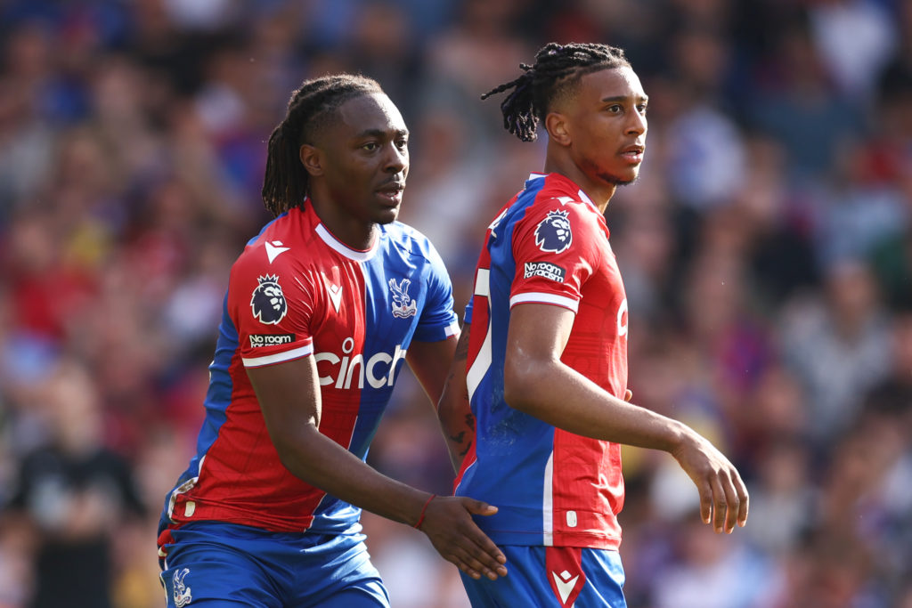 Eberechi Eze and Michael Olise in action during Crystal Palace vs Aston Villa in the Premier League.