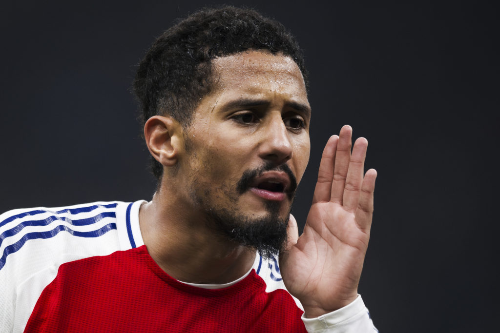William Saliba of Arsenal FC reacts during the UEFA