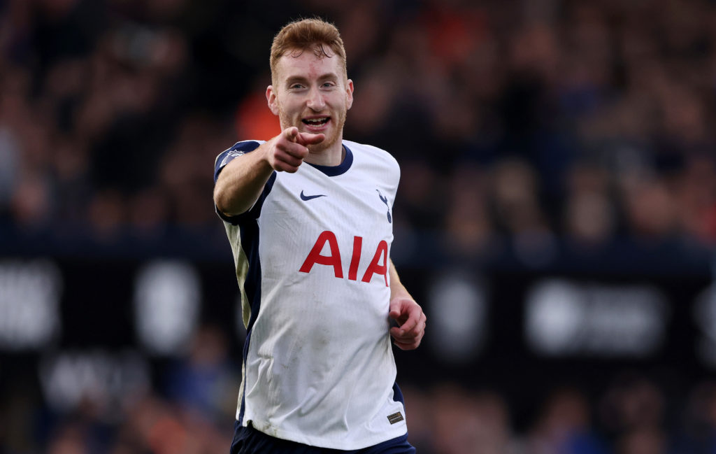 Dejan Kulusevski celebrates during Ipswich Town FC v Tottenham Hotspur FC - Premier League