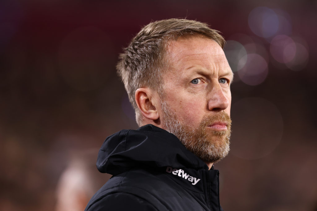 West Ham United manager Graham Potter during the Premier League match between West Ham United FC and Leicester City FC at London Stadium on February 27, 2025