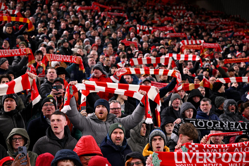 Liverpool fans at Anfield during a Premier League clash against Newcastle.
