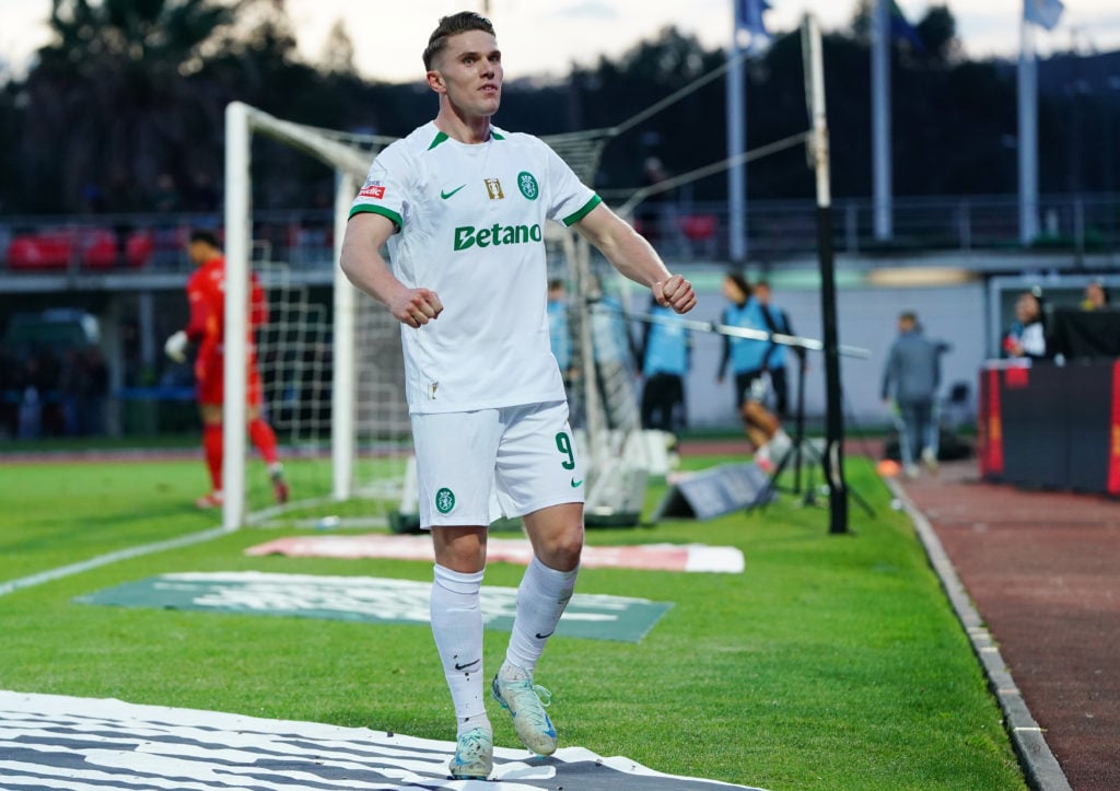 Viktor Gyokeres celebrates a goal for Sporting CP.