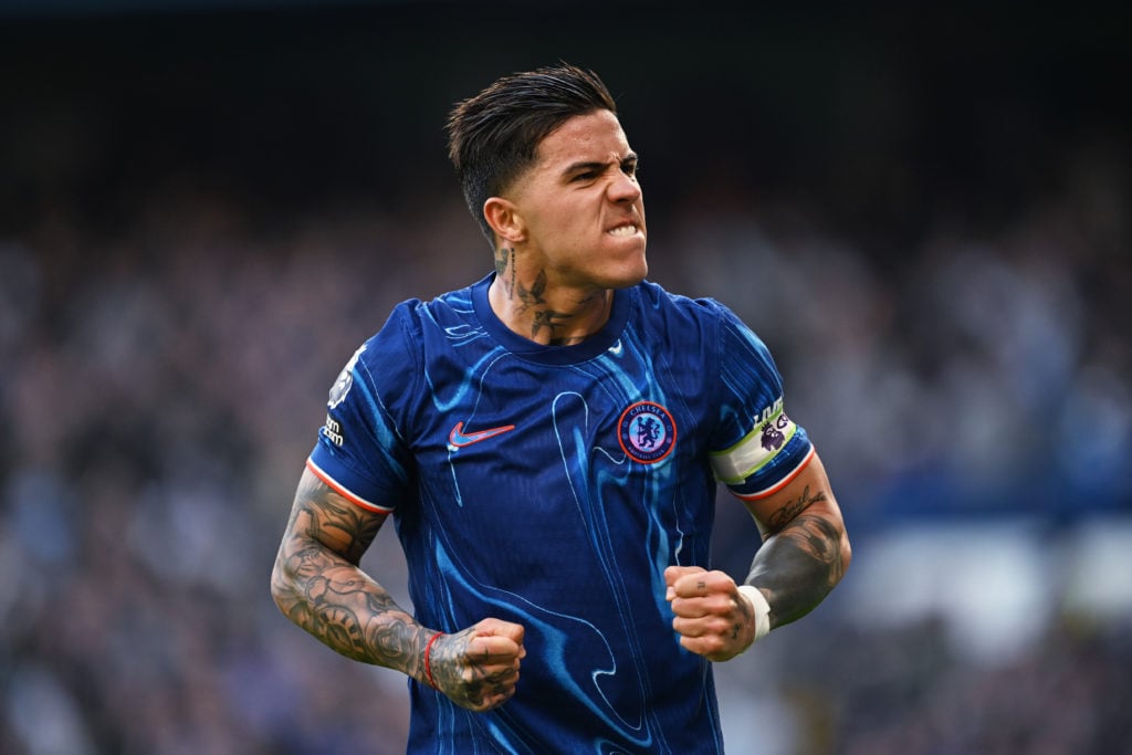Enzo Fernandez celebrates for Chelsea.