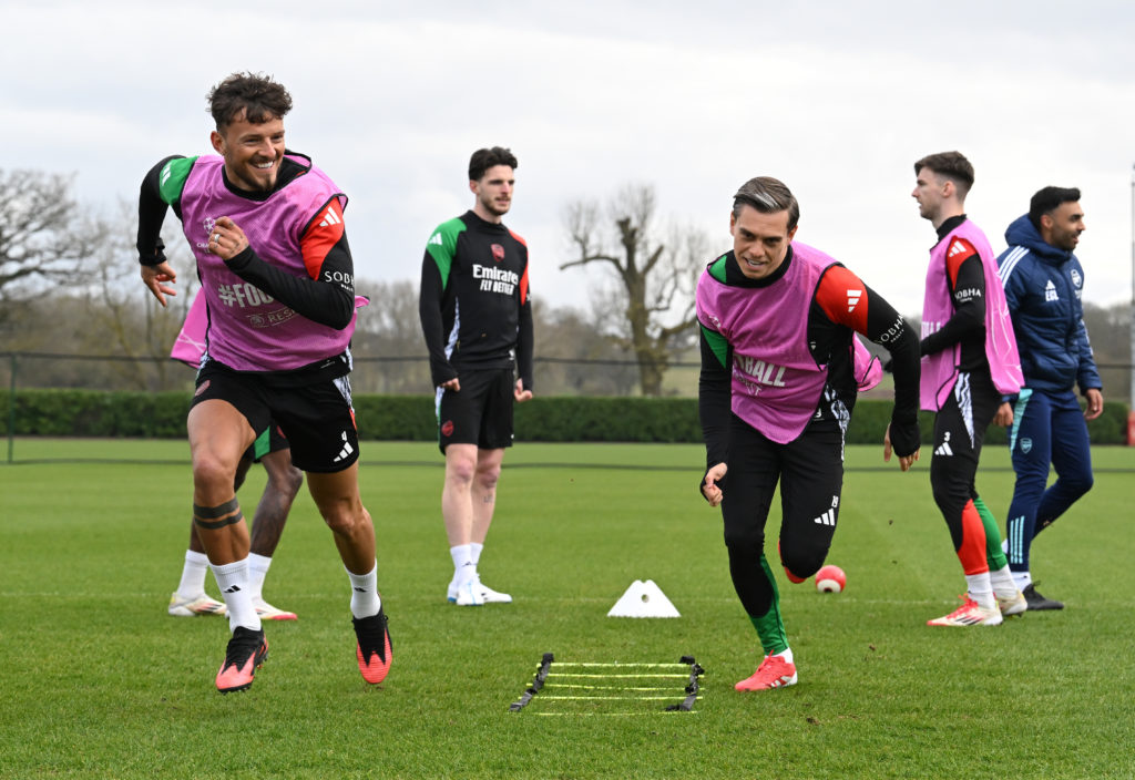 Arsenal FC Training Session And Press Conference - UEFA Champions League 2024/25 Round of 16 Second Leg