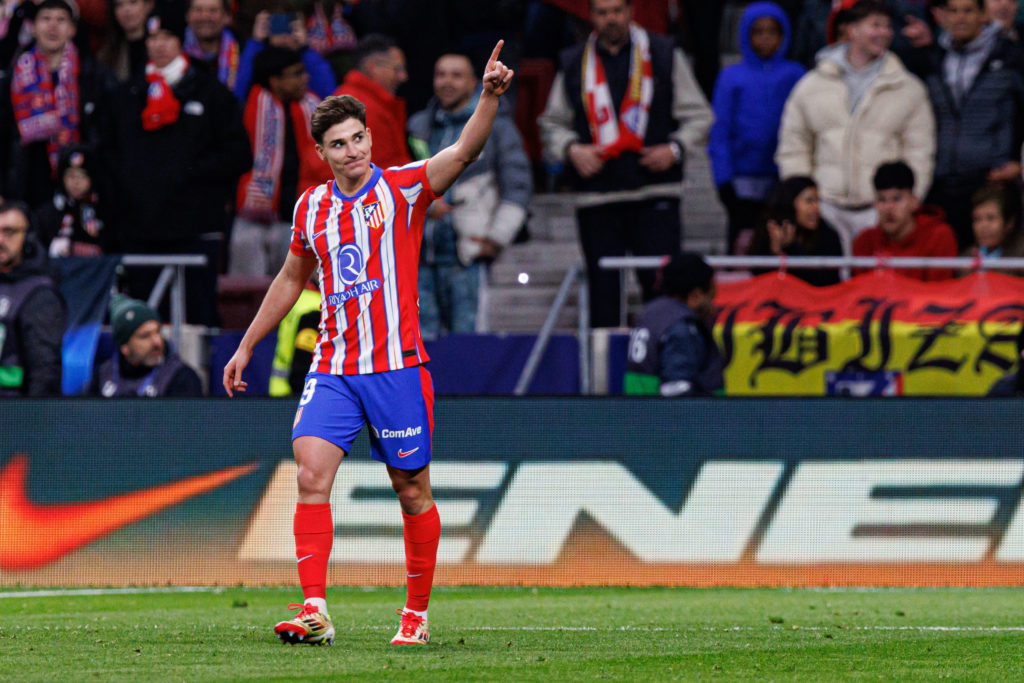 Julian Alvarez (Atletico de Madrid) seen celebrating after