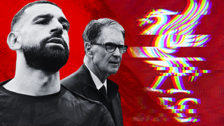 Composite image of Mohamed Salah, FSG owner John Henry and the Liverpool badge