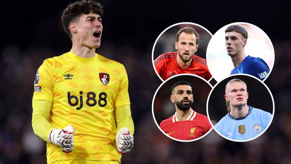 Image of Kepa Arrizabalaga of AFC Bournemouth celebrates after Dango Ouattara of AFC Bournemouth scores his team's second goal during the Premier L...