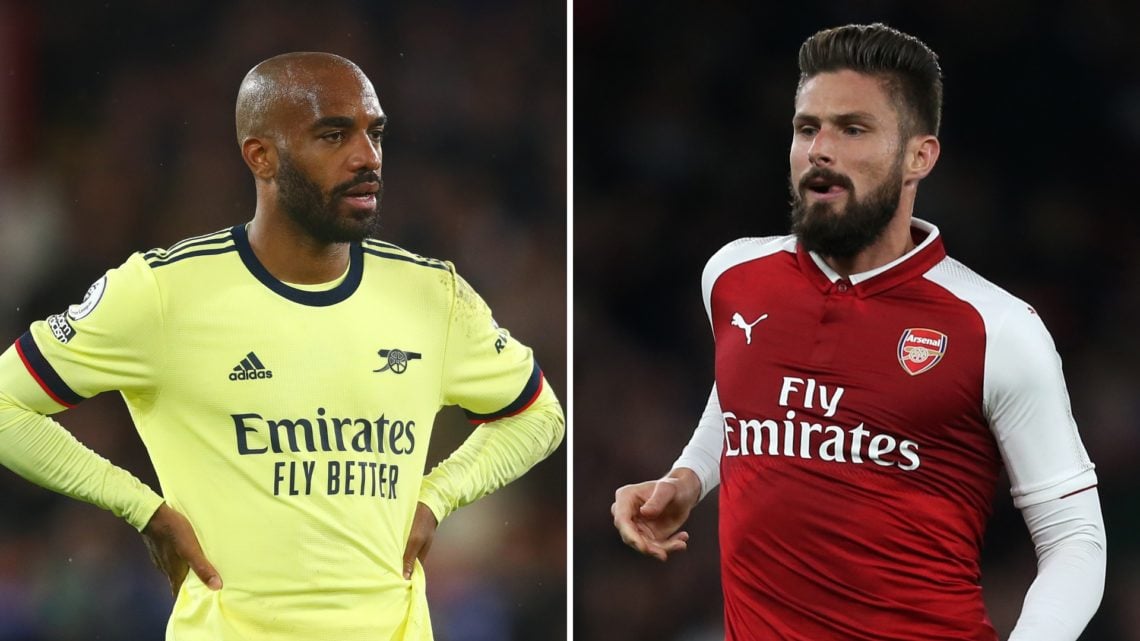 Split image of Alexander Lacazette of Arsenal looks on during the Premier League match between Crystal Palace and Arsenal at Selhurst Park on April...