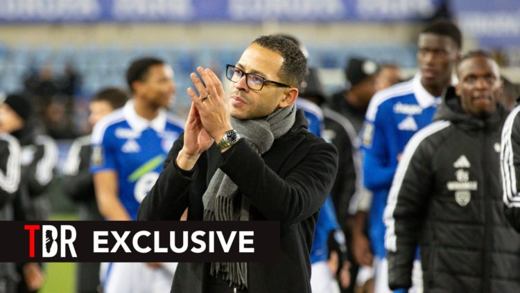 Strasbourg Head Coach Liam Rosenior thanks supporters for standing at the end of the France Ligue 1 match between RC Strasbourg Alsace and AJ Auxer...