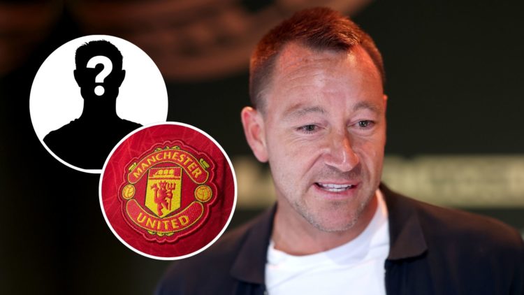 Image of John Terry with an inset of Manchester United crest and a mystery player silhouette