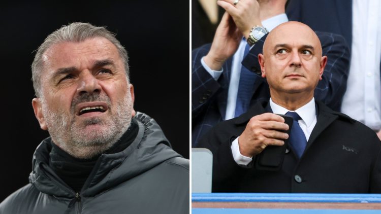 Split Image Ange Postecoglou, Manager of Tottenham Hotspur during the UEFA Europa League, and Tottenham C.E.O Daniel Levy during the Premier League...