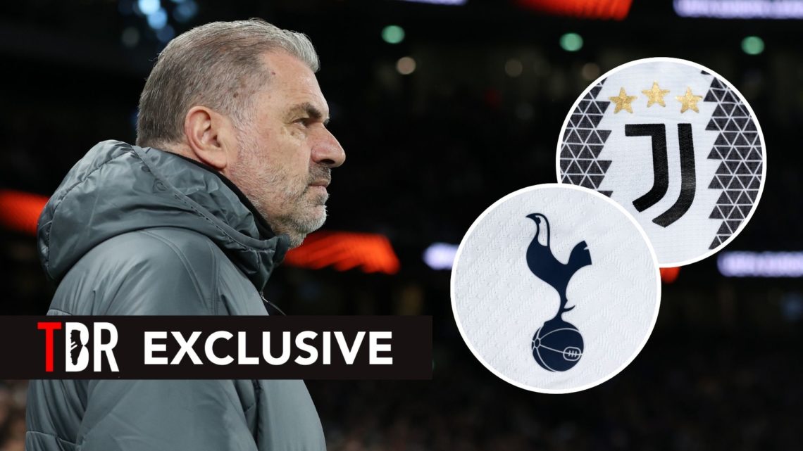 Tottenham Hotspur manager Ange Postecoglou during the UEFA Europa League 2024/25 Round of 16 Second Leg match. Inset, the badges of Tottenham Hotsp...