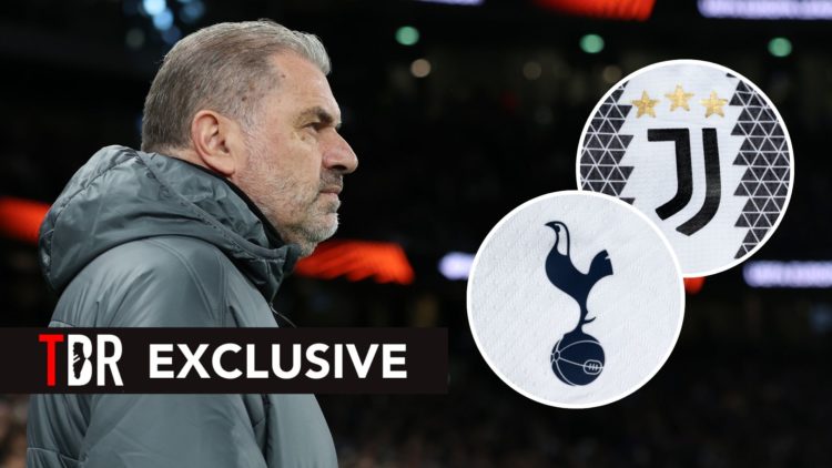 Tottenham Hotspur manager Ange Postecoglou during the UEFA Europa League 2024/25 Round of 16 Second Leg match. Inset, the badges of Tottenham Hotsp...