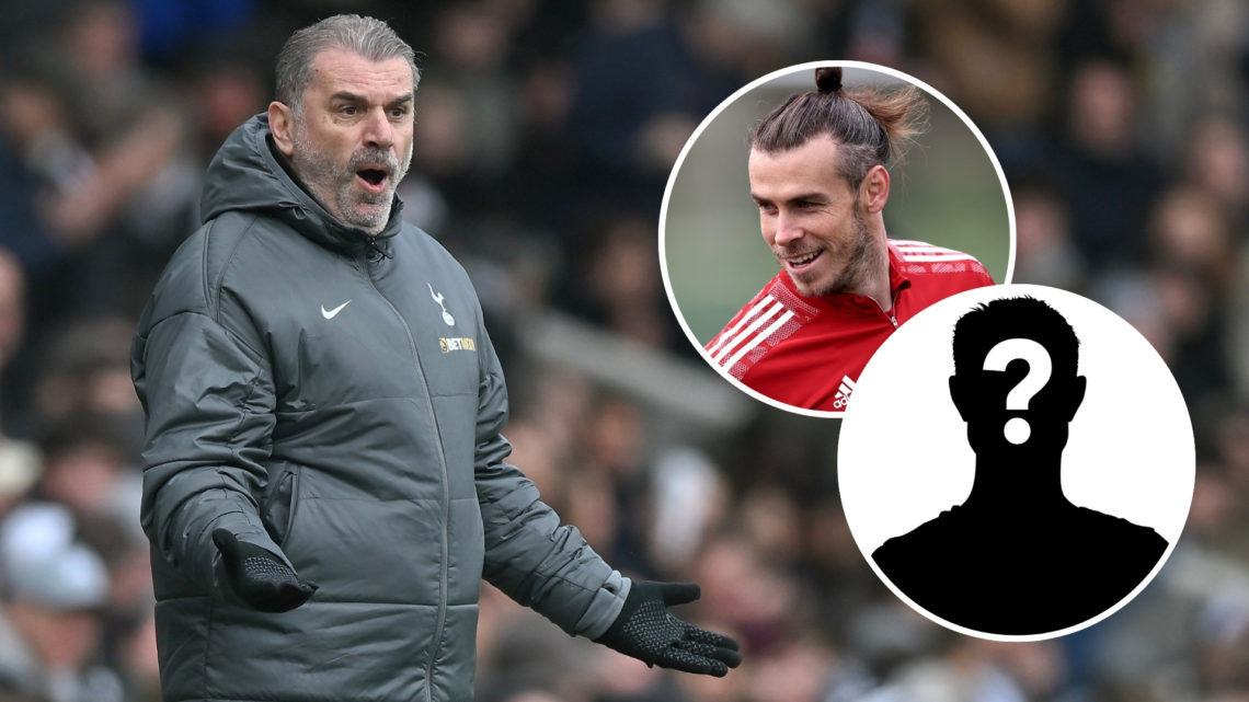 Ange Postecoglou main image, with insets featuring Gareth Bale and a mystery player silhouette.