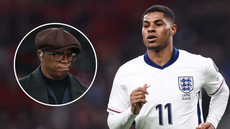 Marcus Rashford of England during the FIFA World Cup 2026 European Qualifier between England and Latvia at Wembley Stadium. Inset, Ian Wright looks...