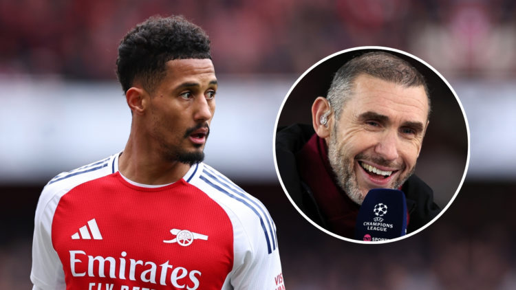 William Saliba of Arsenal during the Premier League match between Arsenal FC and Chelsea FC at Emirates Stadium on March 16, 2025 in London, Englan...