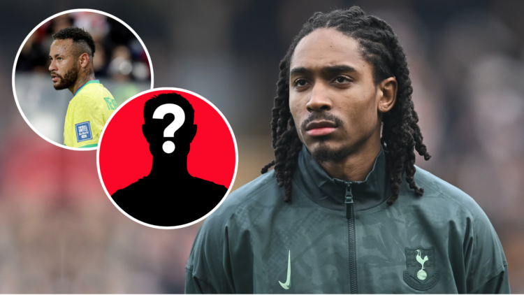 Tottenham defender Djed Spence. Inset of Neymar Jr and mystery player.