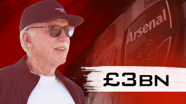 Arsenal owner Stan Kroenke superimposed over a general image of the Emirates Stadium with '£3bn' wordage