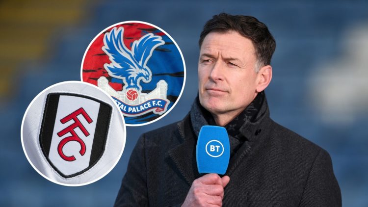 Chris Sutton with insets of Fulham and Crystal Palace badges.