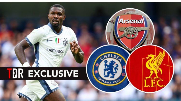 Marcus Thuram of Inter during the Pre-Season Friendly match between Chelsea and FC Internazionale at Stamford Bridge on August 11, 2024 Insets of A...