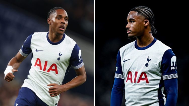 Two-way split image of Tottenham duo Mathys Tel (left) and Wilson Odobert (right)
