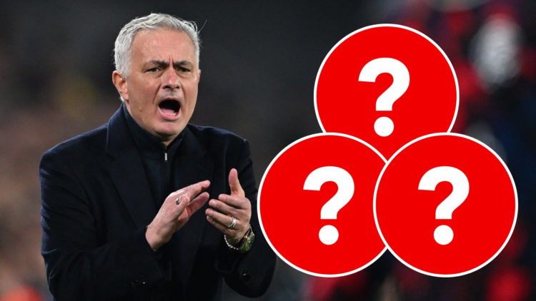 Jose Mourinho reacts during the UEFA Europa League Round of 16 first-leg match, with a question mark inset.