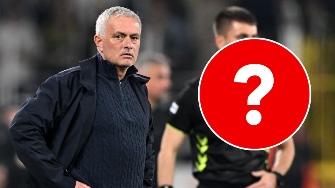 Jose Mourinho reacts after the Turkish Super Lig match, with an inset question mark.