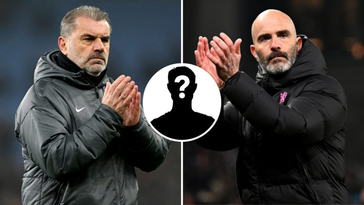 Enzo Maresca, manager of Chelsea, and Ange Postecoglou, manager of Tottenham Hotspur, both acknowledge and applaud the fans. A central inset featur...