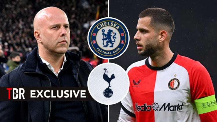 TBR Exclusive: Split image of Arne Slot, Manager of Liverpool, looking on, and Hancko during a Champions League game. Two inset images feature the ...