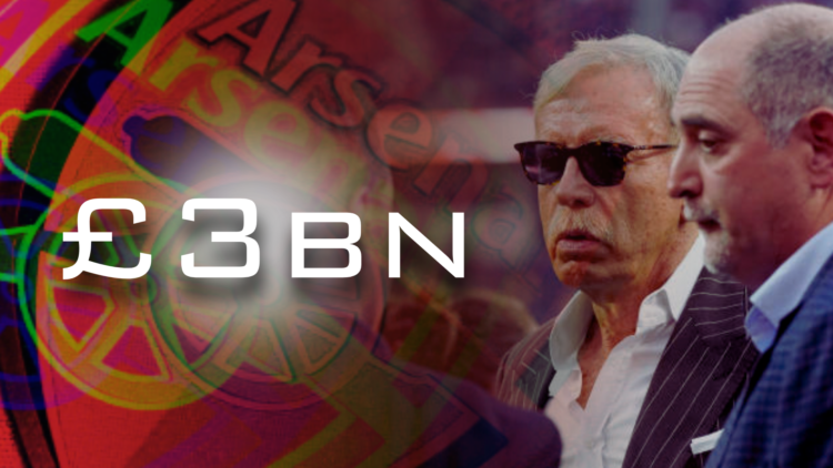 Illustrative composite image of the Arsenal badge and Stan Kroenke, with '£3bn' wordage
