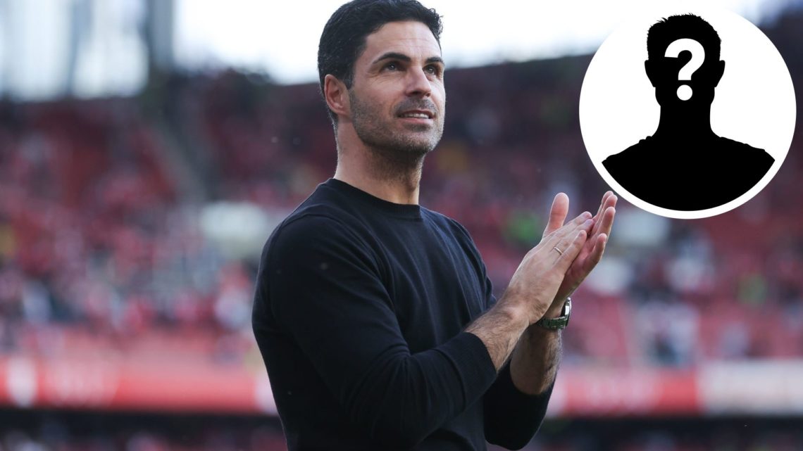 Mikel Arteta, manager of Arsenal with inset of mystery player
