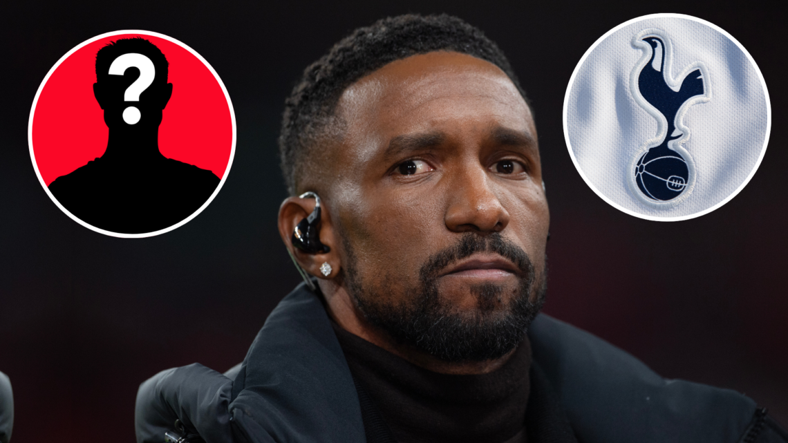 Former Tottenham Hotspur striker Jermain Defoe. Insets of Tottenham badge and mystery player.