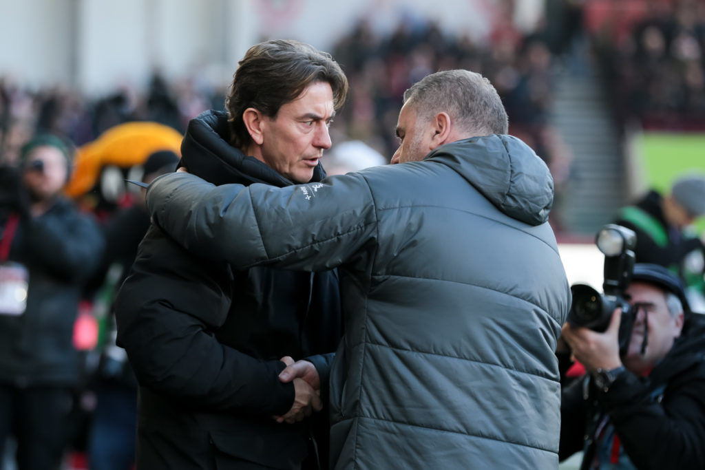 Thomas Frank and Ange Postecoglou before Brentford FC v Tottenham Hotspur FC - Premier League