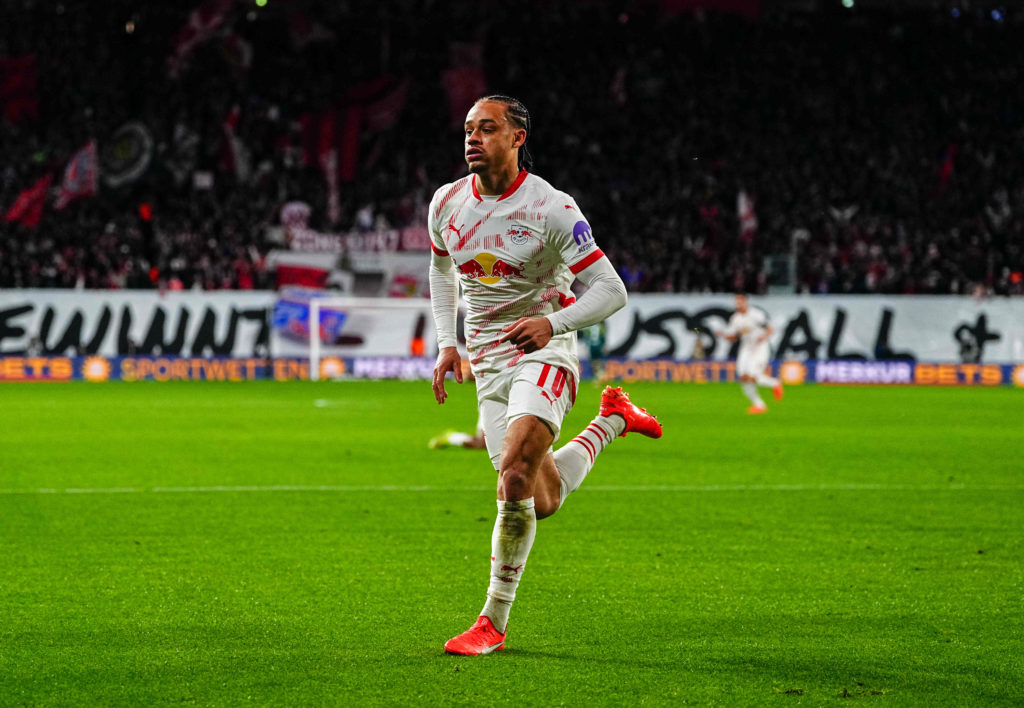 Xavi Simons celebrates during RB Leipzig vs Borussia Dortmund in the Bundesliga.