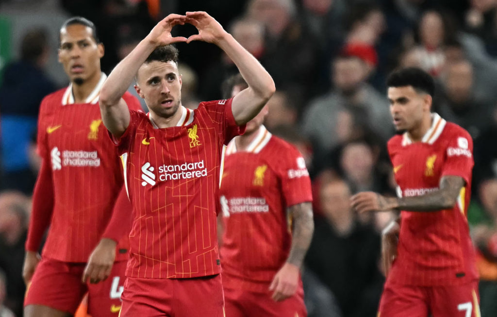 Diogo Jota celebrates a goal for Liverpool