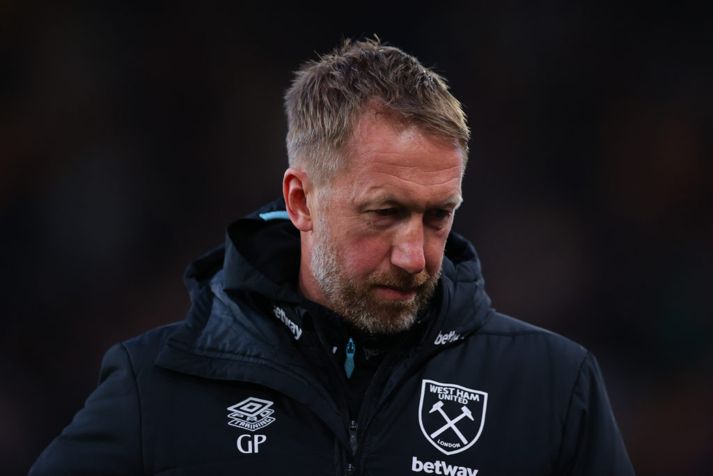 Graham Potter looking dejected during a West Ham game